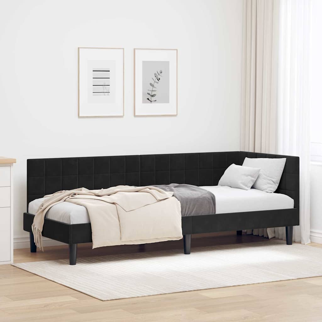 Hoekbedframe met hoofdeinde Zwart 80 cm x 200 cm Fluweel is nu te koop bij PeponiXL, paradijselijk wonen!