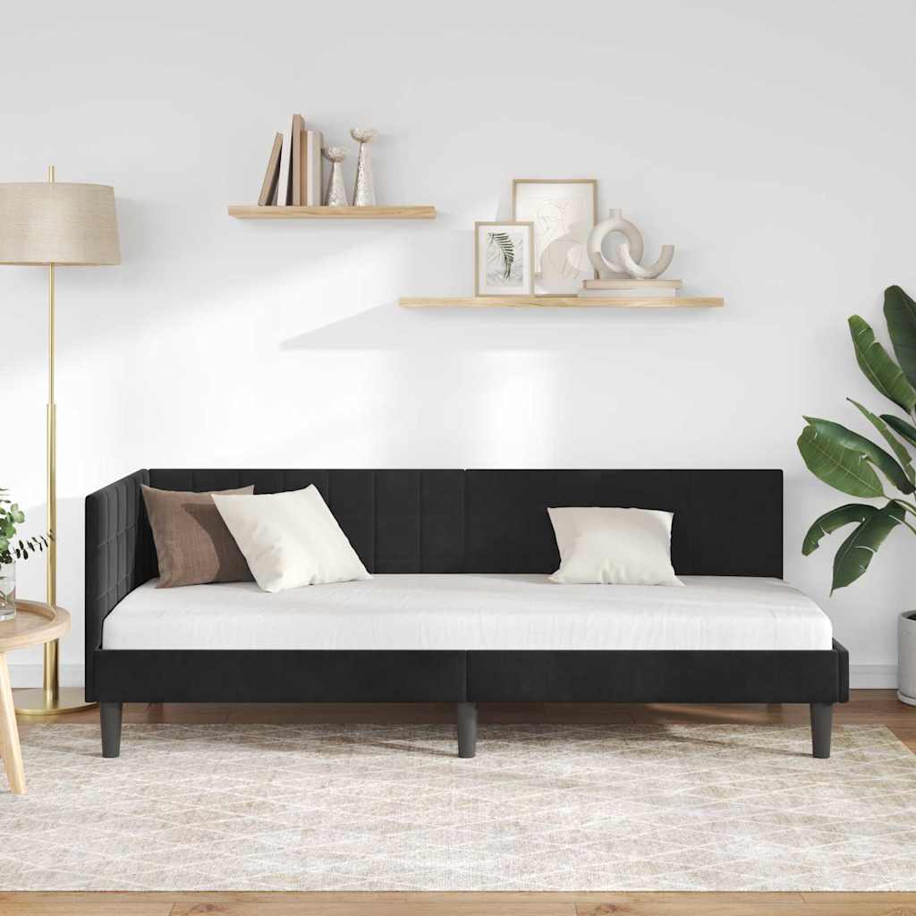 Hoekbedframe met hoofdeinde Zwart 80 cm x 200 cm Fluweel is nu te koop bij PeponiXL, paradijselijk wonen!
