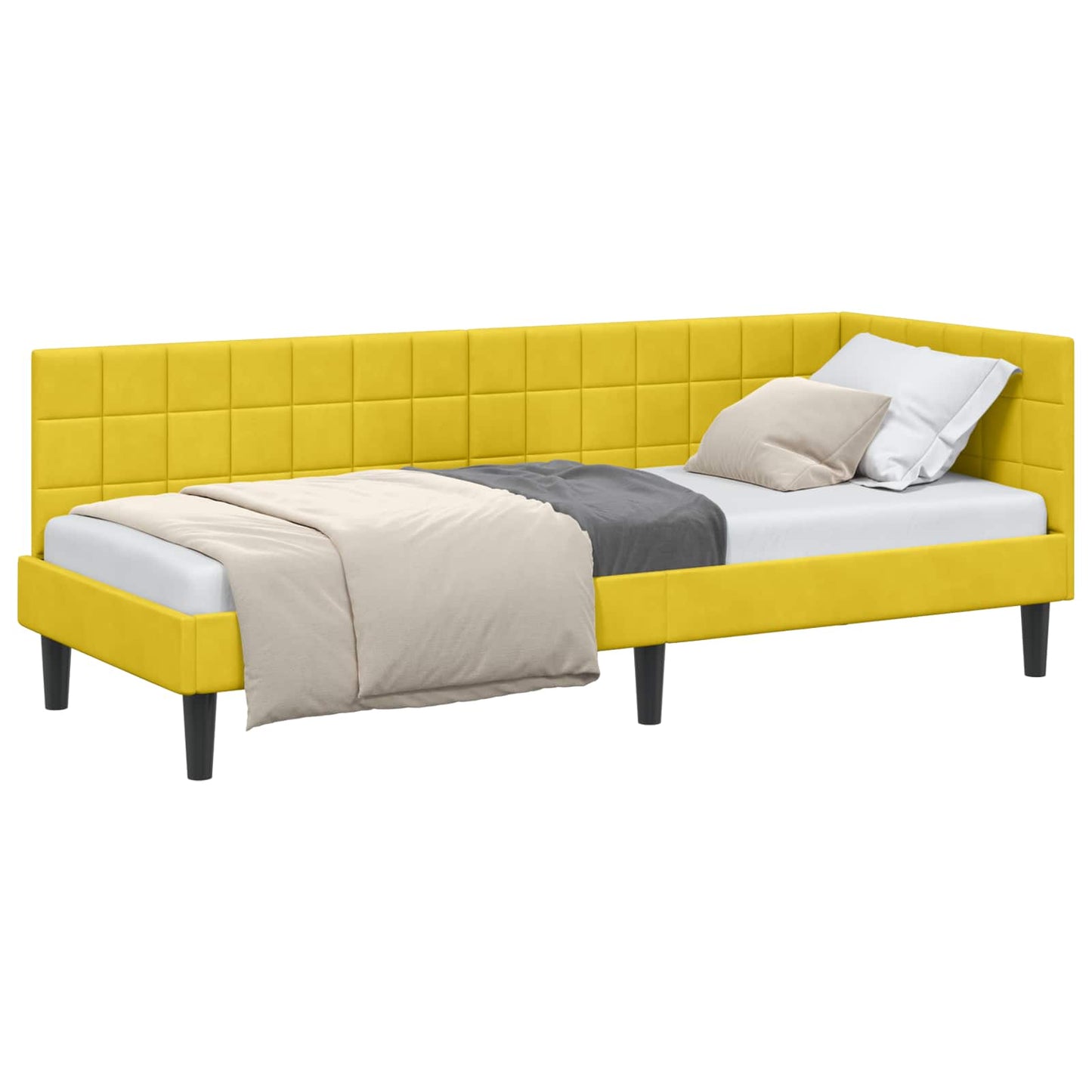 Hoekbedframe met hoofdeinde Geel 80 cm x 200 cm Fluweel is nu te koop bij PeponiXL, paradijselijk wonen!