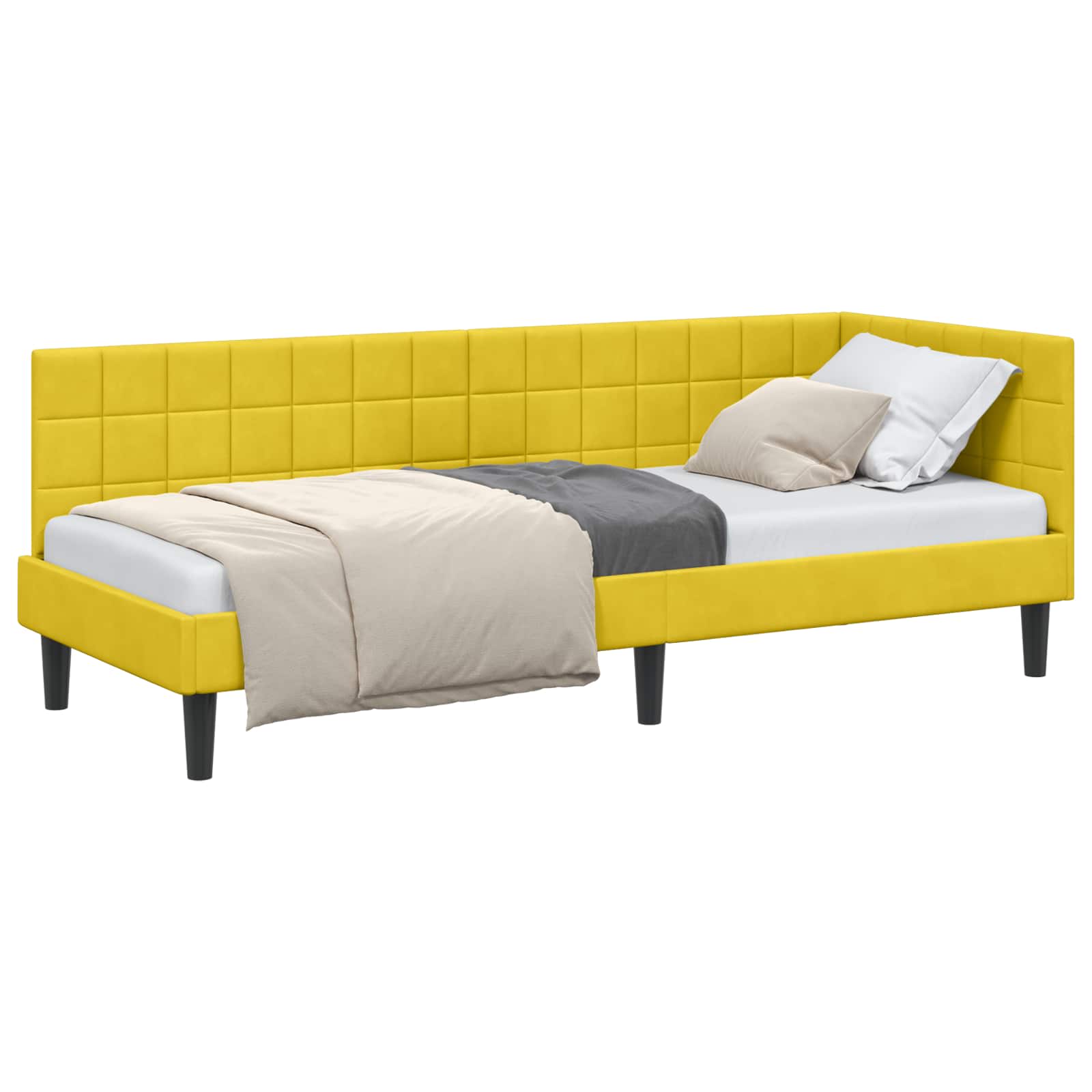 Hoekbedframe met hoofdeinde Geel 80 cm x 200 cm Fluweel is nu te koop bij PeponiXL, paradijselijk wonen!