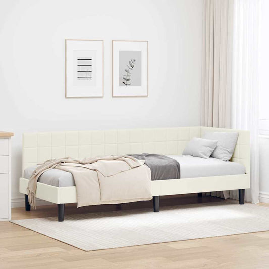 Hoekbedframe met hoofdeinde Crème 80 cm x 200 cm Fluweel is nu te koop bij PeponiXL, paradijselijk wonen!