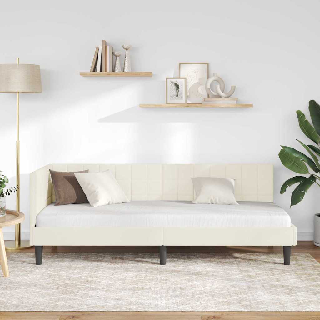 Hoekbedframe met hoofdeinde Crème 80 cm x 200 cm Fluweel is nu te koop bij PeponiXL, paradijselijk wonen!
