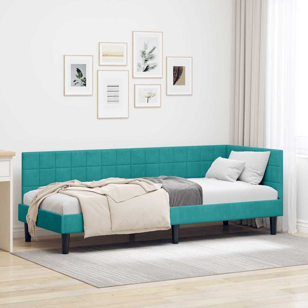 Hoekbedframe met hoofdeinde Turquoise 80 cm x 200 cm Fluweel is nu te koop bij PeponiXL, paradijselijk wonen!