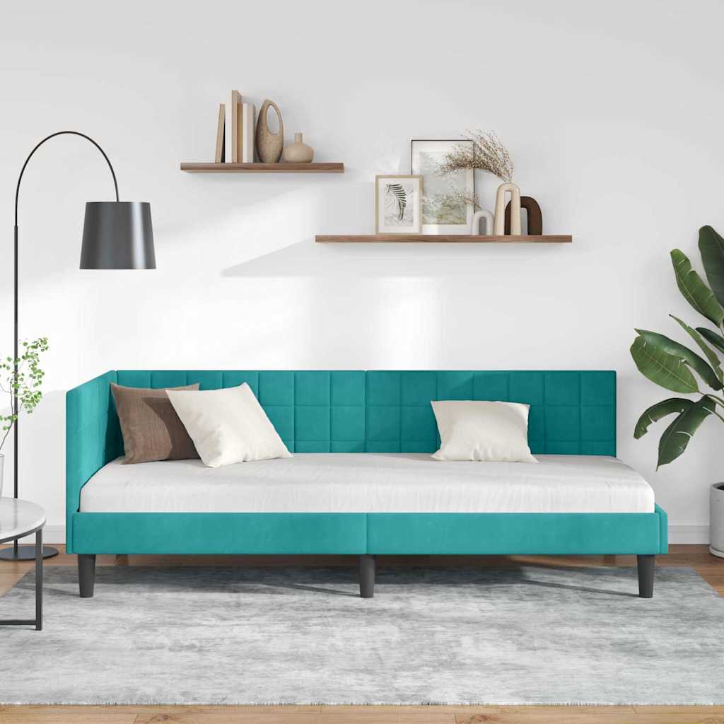 Hoekbedframe met hoofdeinde Turquoise 80 cm x 200 cm Fluweel is nu te koop bij PeponiXL, paradijselijk wonen!