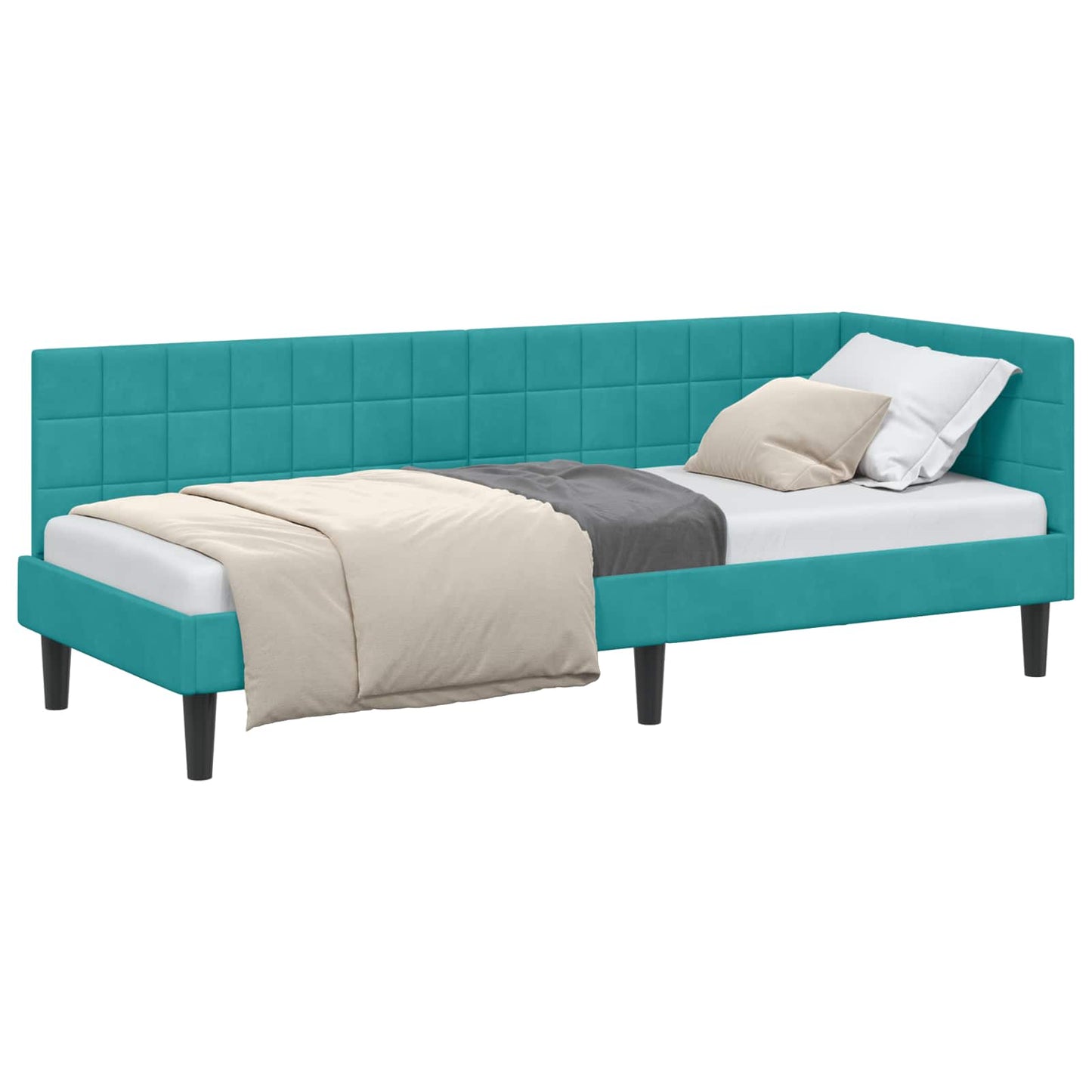 Hoekbedframe met hoofdeinde Turquoise 80 cm x 200 cm Fluweel is nu te koop bij PeponiXL, paradijselijk wonen!
