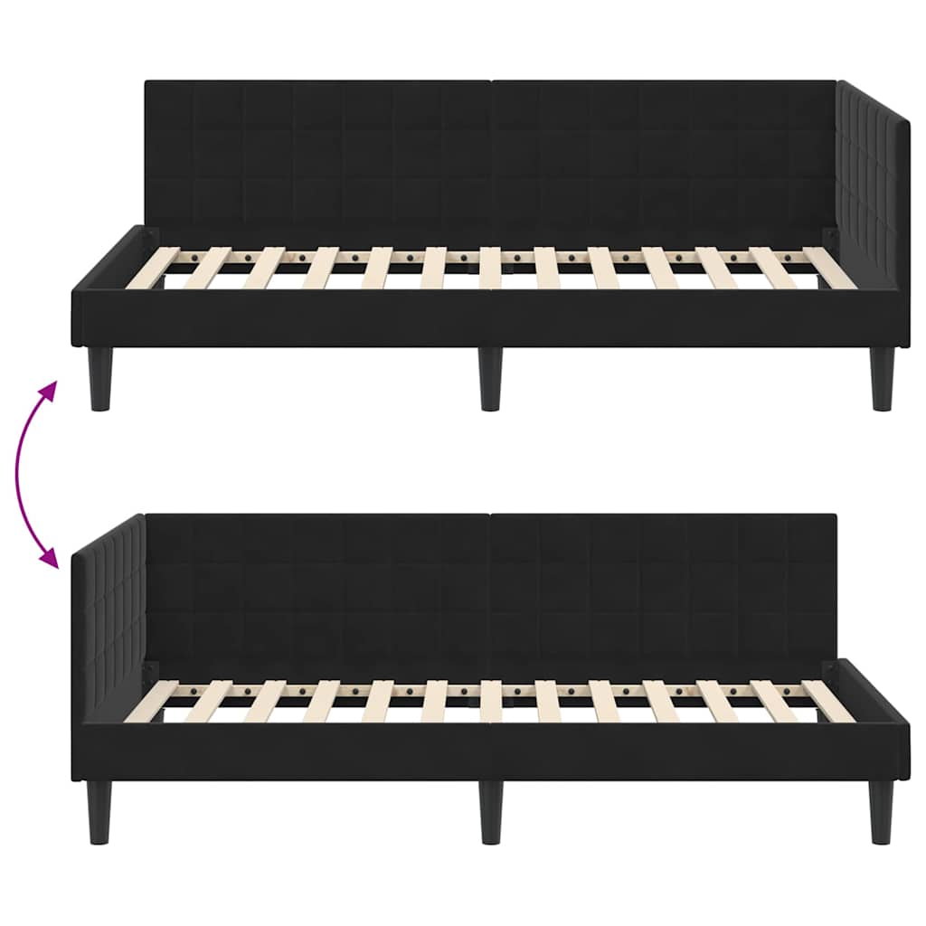 Hoekbedframe met hoofdeinde Zwart 90 cm x 190 cm Fluweel is nu te koop bij PeponiXL, paradijselijk wonen!