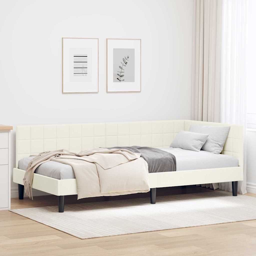 Hoekbedframe met hoofdeinde Crème 90 cm x 190 cm Fluweel is nu te koop bij PeponiXL, paradijselijk wonen!