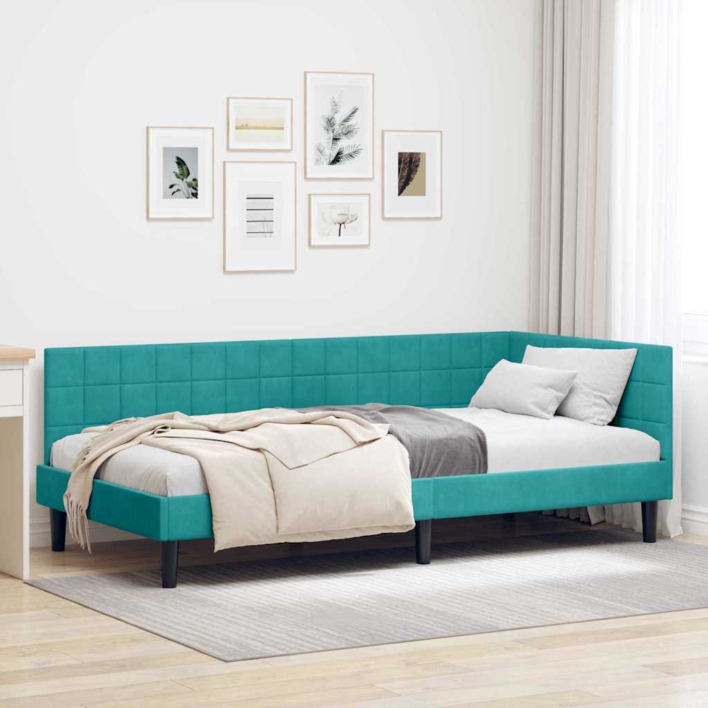 Hoekbedframe met hoofdeinde Turquoise 90 cm x 190 cm Fluweel is nu te koop bij PeponiXL, paradijselijk wonen!