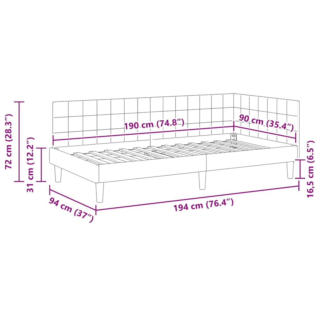 Hoekbedframe met hoofdeinde Turquoise 90 cm x 190 cm Fluweel is nu te koop bij PeponiXL, paradijselijk wonen!