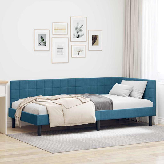 Hoekbedframe met hoofdeinde Blauw 90 cm x 200 cm Fluweel is nu te koop bij PeponiXL, paradijselijk wonen!