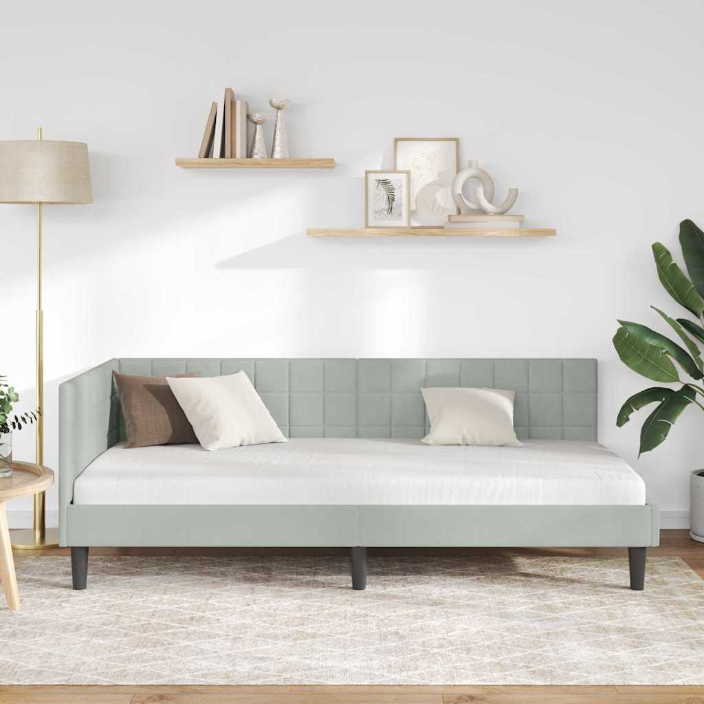 Hoekbedframe met hoofdeinde Lichtgrijs 90 cm x 200 cm Fluweel is nu te koop bij PeponiXL, paradijselijk wonen!