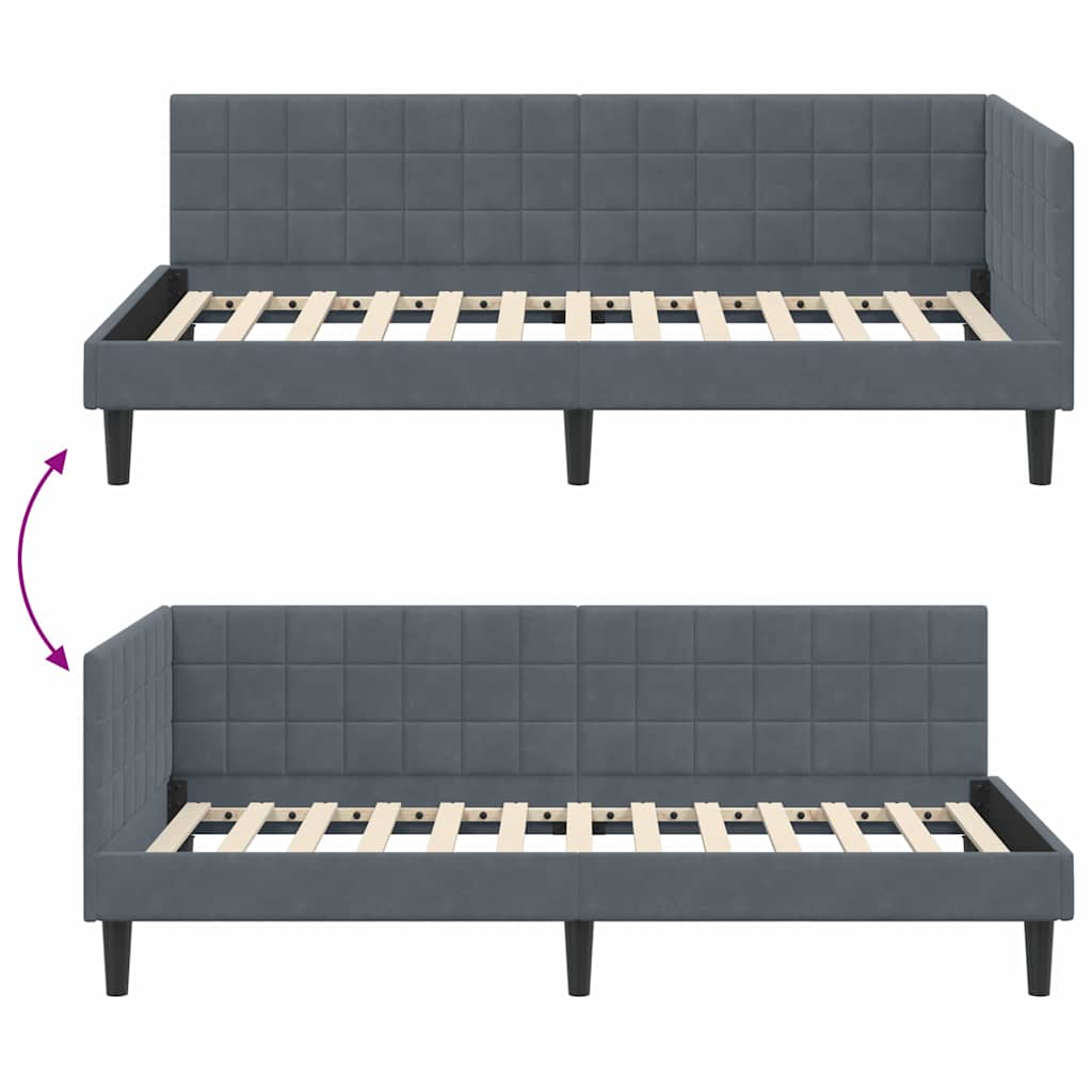 Hoekbedframe met hoofdeinde Donkergrijs 90 cm x 200 cm Fluweel is nu te koop bij PeponiXL, paradijselijk wonen!