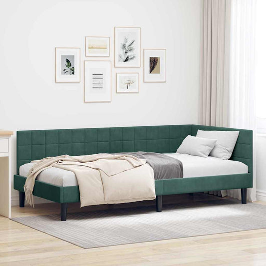 Hoekbedframe met hoofdeinde Donkergroen 90 cm x 200 cm Fluweel is nu te koop bij PeponiXL, paradijselijk wonen!