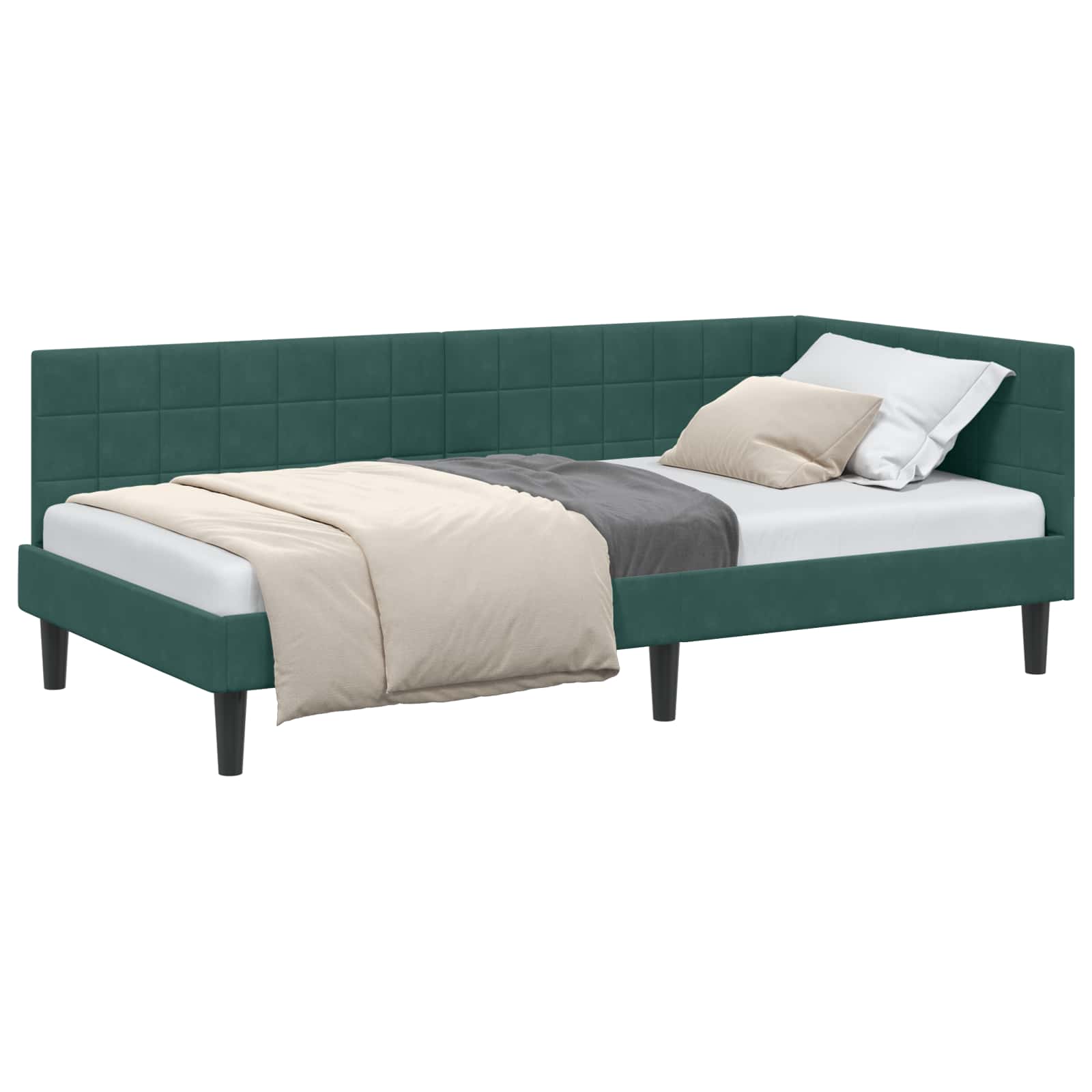 Hoekbedframe met hoofdeinde Donkergroen 90 cm x 200 cm Fluweel is nu te koop bij PeponiXL, paradijselijk wonen!