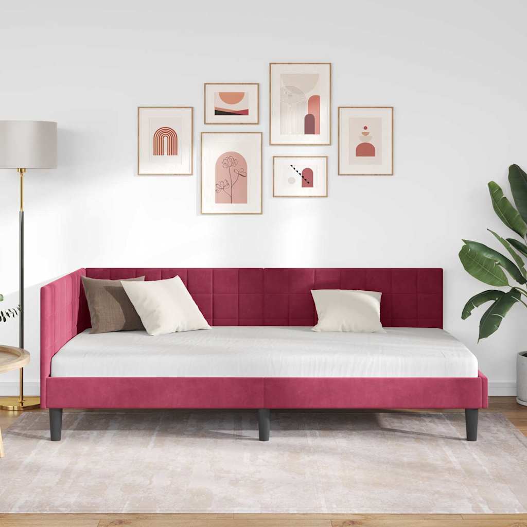Hoekbedframe met hoofdeinde Wijnrood 90 cm x 200 cm Fluweel is nu te koop bij PeponiXL, paradijselijk wonen!