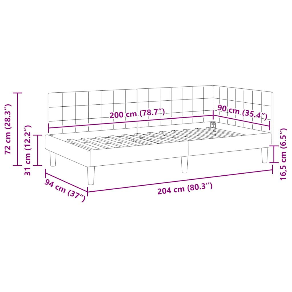 Hoekbedframe met hoofdeinde Wijnrood 90 cm x 200 cm Fluweel is nu te koop bij PeponiXL, paradijselijk wonen!