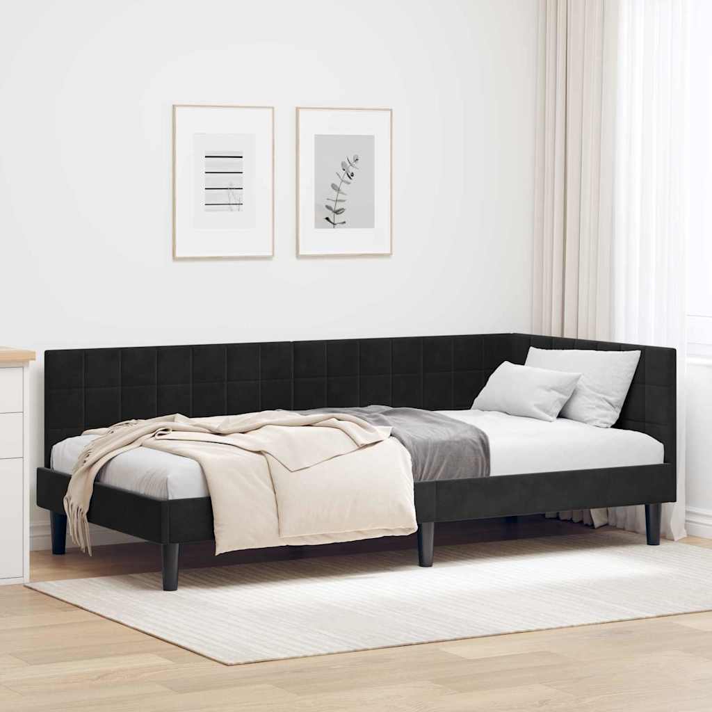 Hoekbedframe met hoofdeinde Zwart 90 cm x 200 cm Fluweel is nu te koop bij PeponiXL, paradijselijk wonen!