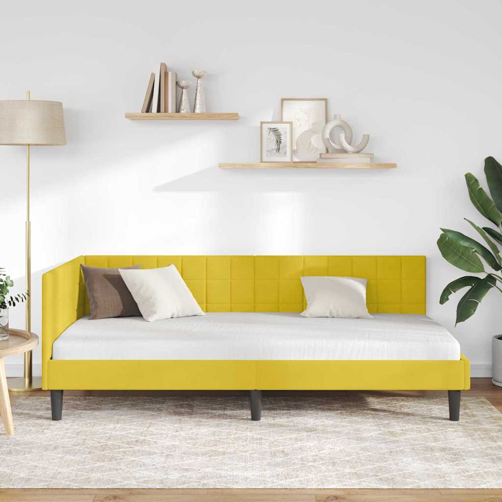 Hoekbedframe met hoofdeinde Geel 90 cm x 200 cm Fluweel is nu te koop bij PeponiXL, paradijselijk wonen!