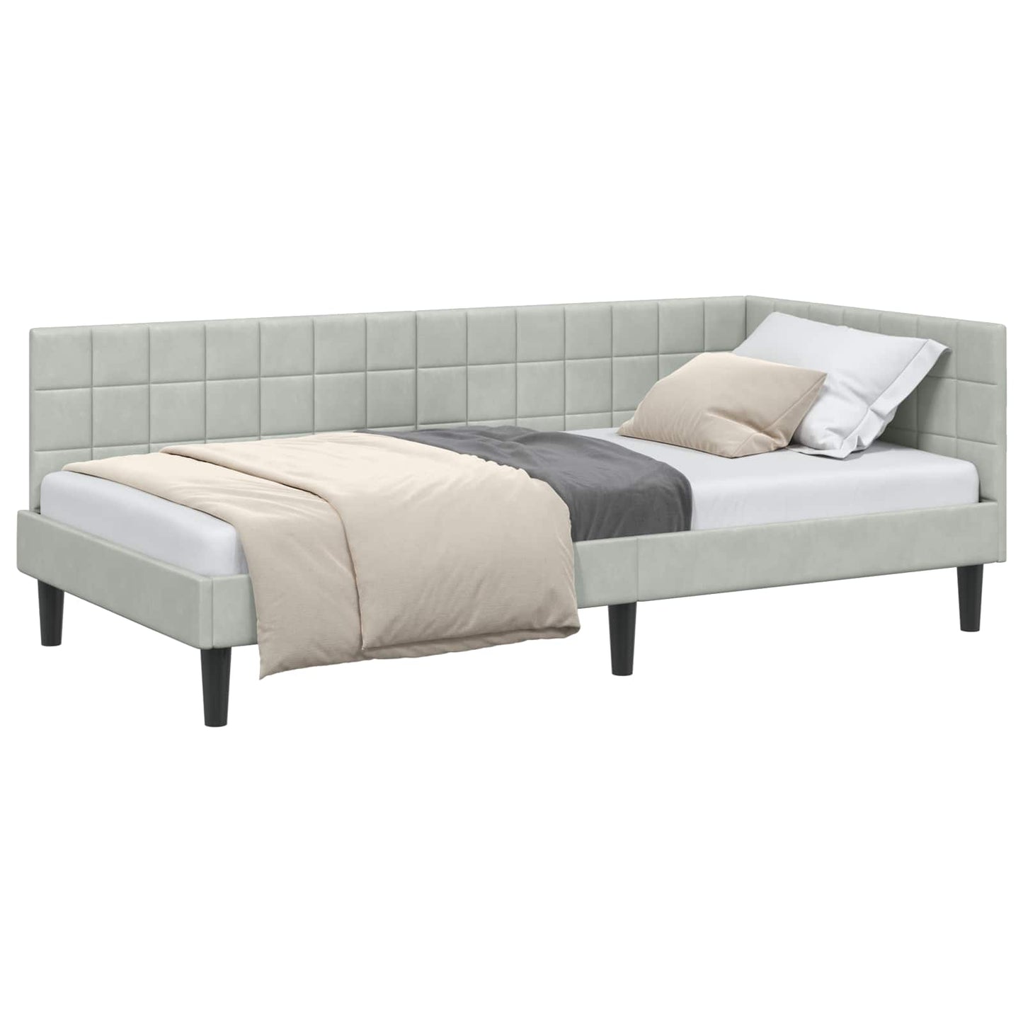 Hoekbedframe met hoofdeinde Lichtgrijs 100 cm x 200 cm Fluweel is nu te koop bij PeponiXL, paradijselijk wonen!
