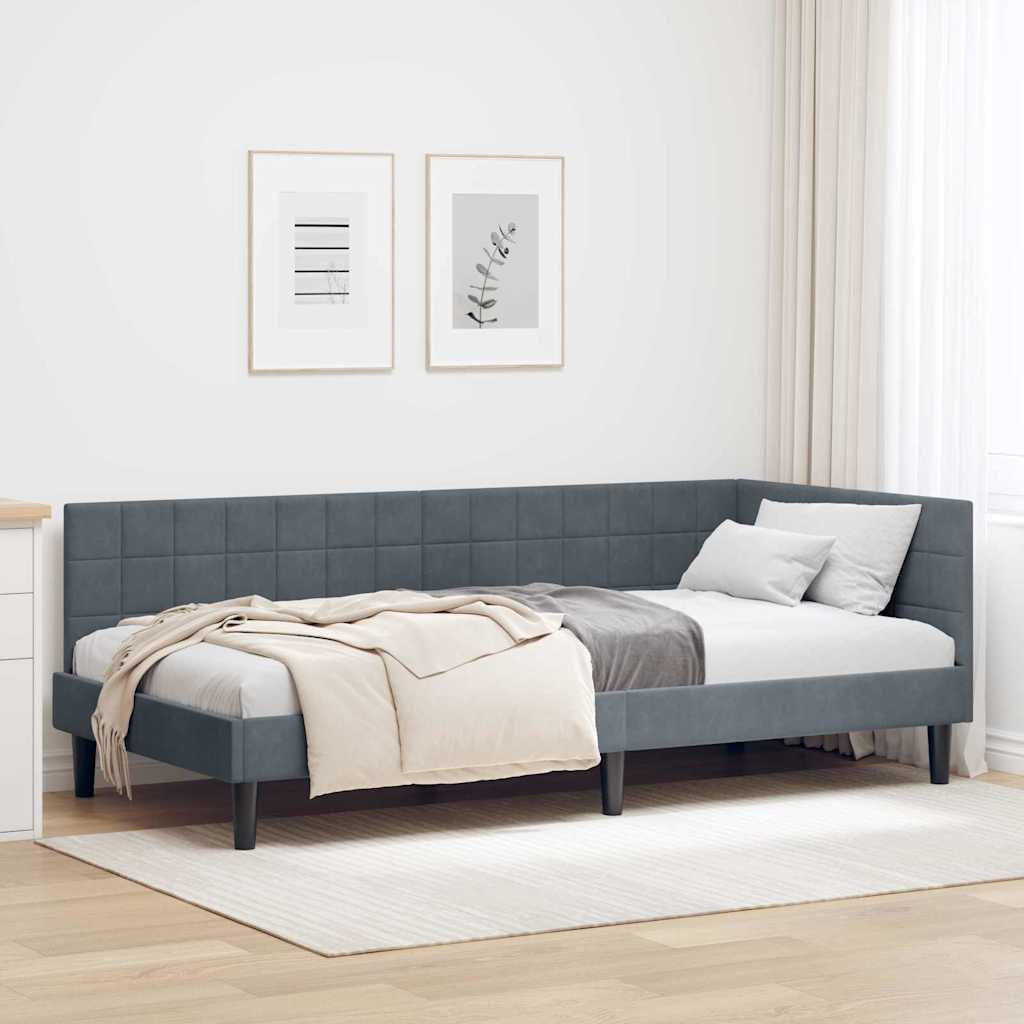 Hoekbedframe met hoofdeinde Donkergrijs 100 cm x 200 cm Fluweel is nu te koop bij PeponiXL, paradijselijk wonen!