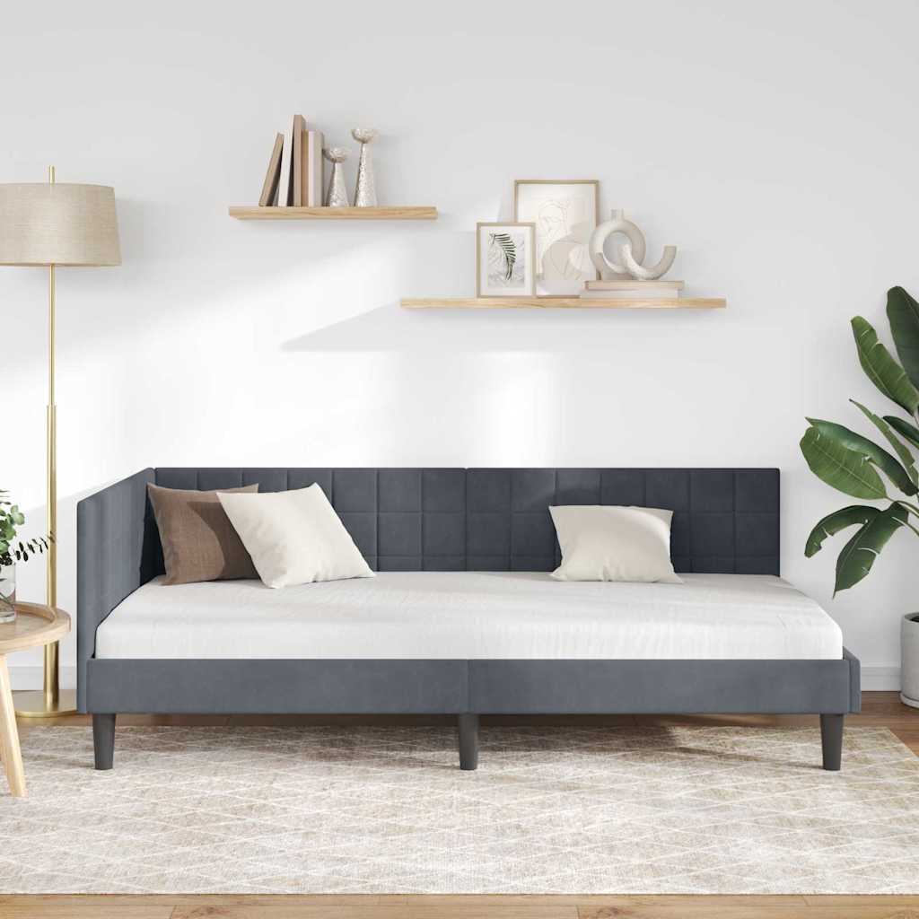 Hoekbedframe met hoofdeinde Donkergrijs 100 cm x 200 cm Fluweel is nu te koop bij PeponiXL, paradijselijk wonen!