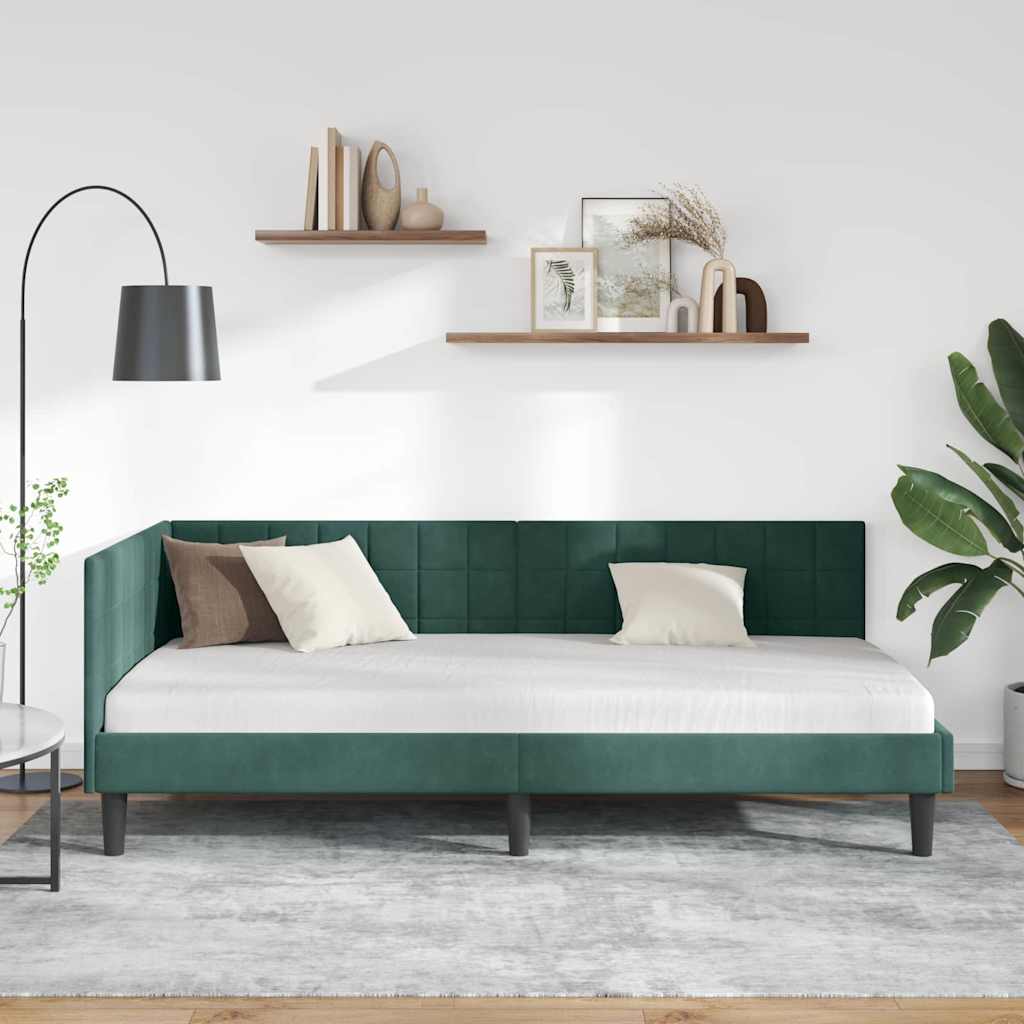 Hoekbedframe met hoofdeinde Donkergroen 100 cm x 200 cm Fluweel is nu te koop bij PeponiXL, paradijselijk wonen!
