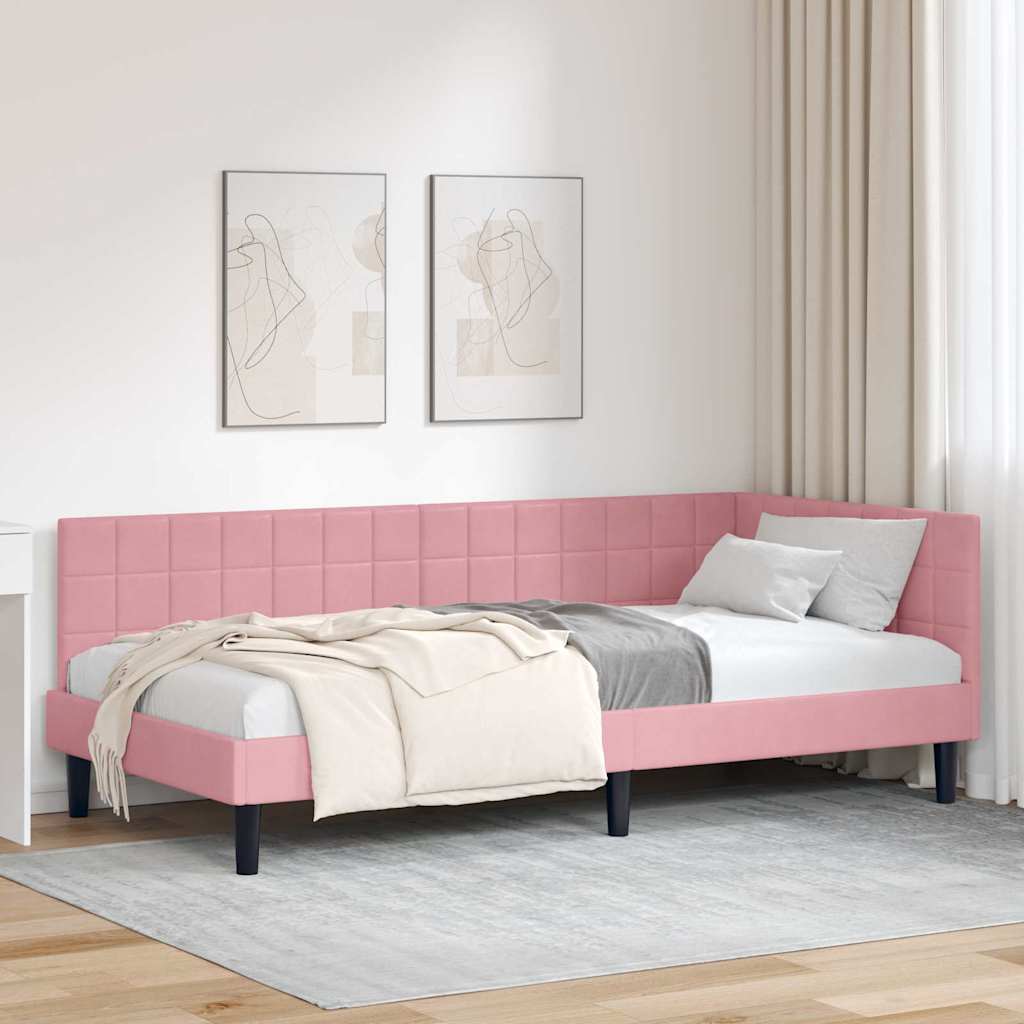 Hoekbedframe met hoofdeinde Roze 100 cm x 200 cm Fluweel is nu te koop bij PeponiXL, paradijselijk wonen!
