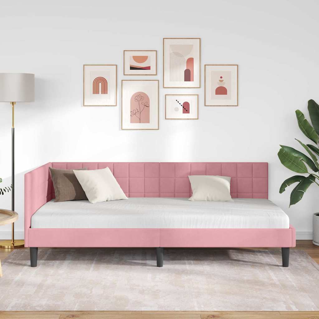 Hoekbedframe met hoofdeinde Roze 100 cm x 200 cm Fluweel is nu te koop bij PeponiXL, paradijselijk wonen!