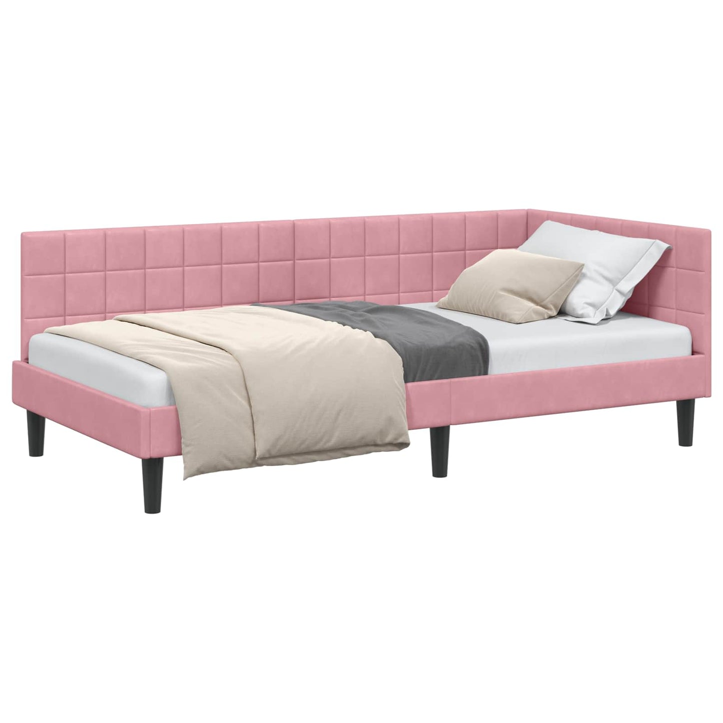 Hoekbedframe met hoofdeinde Roze 100 cm x 200 cm Fluweel is nu te koop bij PeponiXL, paradijselijk wonen!