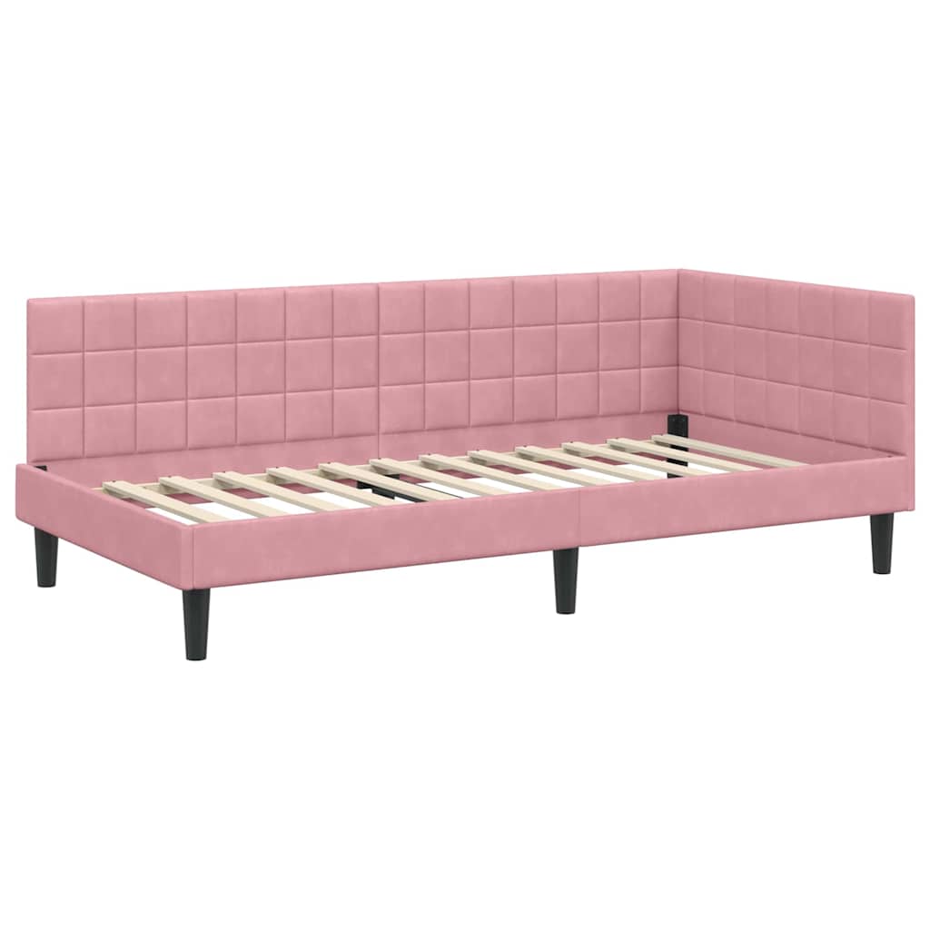 Hoekbedframe met hoofdeinde Roze 100 cm x 200 cm Fluweel is nu te koop bij PeponiXL, paradijselijk wonen!