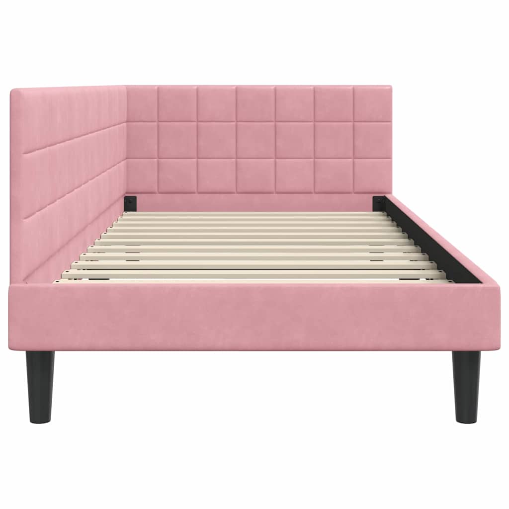 Hoekbedframe met hoofdeinde Roze 100 cm x 200 cm Fluweel is nu te koop bij PeponiXL, paradijselijk wonen!