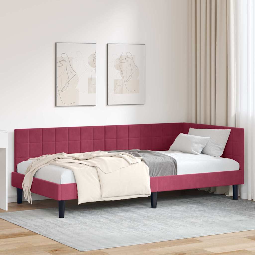 Hoekbedframe met hoofdeinde Wijnrood 100 cm x 200 cm Fluweel is nu te koop bij PeponiXL, paradijselijk wonen!