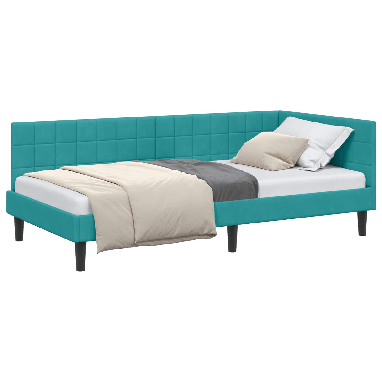 Hoekbedframe met hoofdeinde Turquoise 100 cm x 200 cm Fluweel is nu te koop bij PeponiXL, paradijselijk wonen!