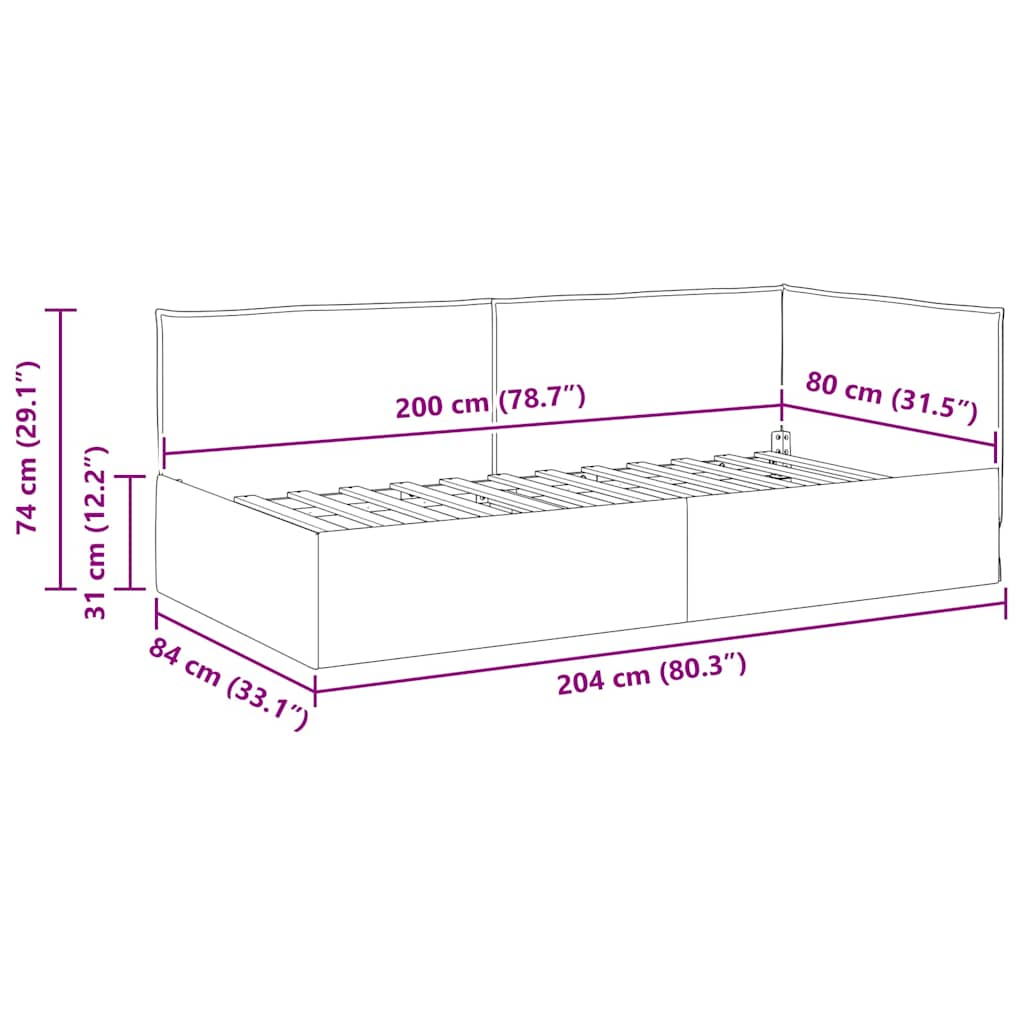 Hoekbedframe met hoofdeinde Wijnrood 80 x 200 cm Stof is nu te koop bij PeponiXL, paradijselijk wonen!