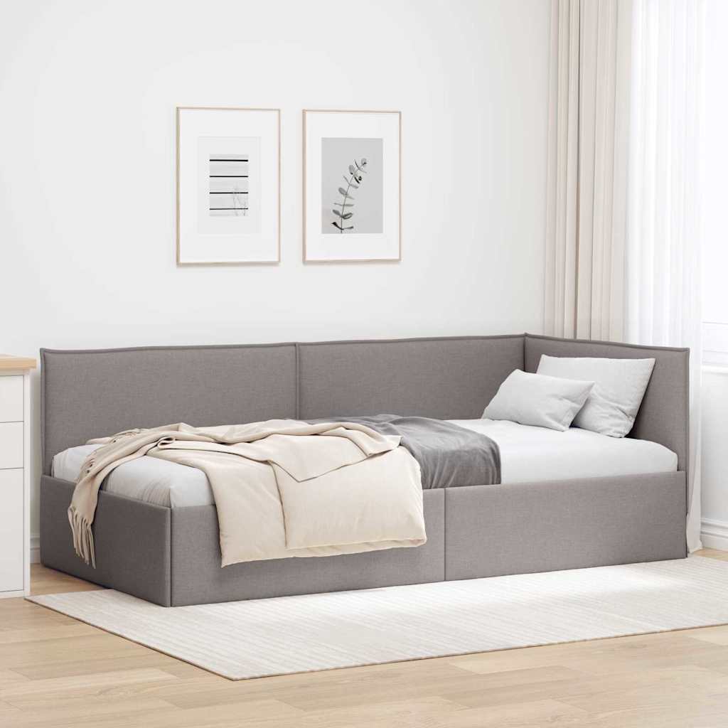 Hoekbedframe met hoofdeinde Taupe 80 x 200 cm Stof is nu te koop bij PeponiXL, paradijselijk wonen!