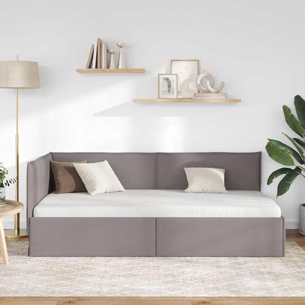 Hoekbedframe met hoofdeinde Taupe 80 x 200 cm Stof is nu te koop bij PeponiXL, paradijselijk wonen!
