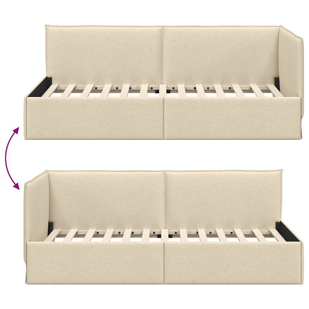 Hoekbedframe met hoofdeinde Crème 80 x 200 cm Stof is nu te koop bij PeponiXL, paradijselijk wonen!