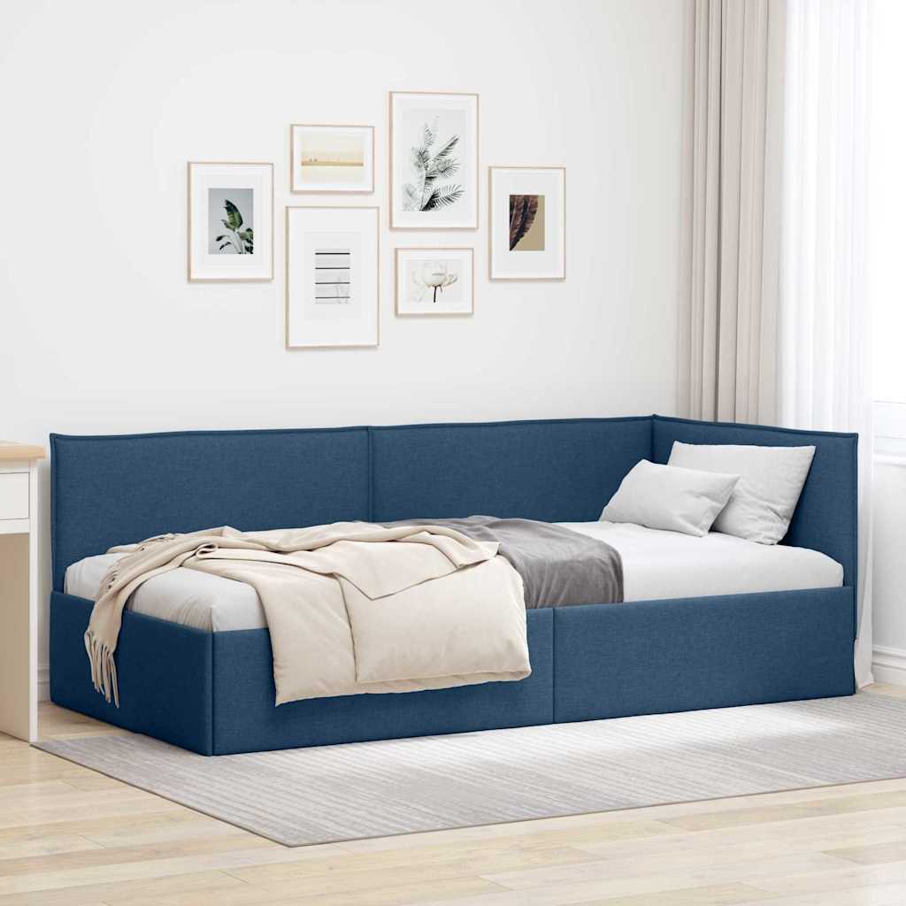 Hoekbedframe met hoofdeinde Blauw 80 x 200 cm Stof is nu te koop bij PeponiXL, paradijselijk wonen!