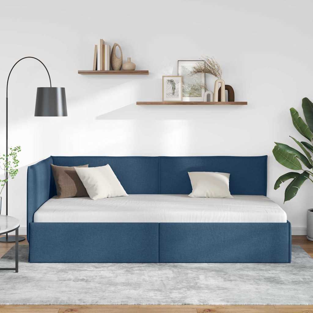 Hoekbedframe met hoofdeinde Blauw 80 x 200 cm Stof is nu te koop bij PeponiXL, paradijselijk wonen!