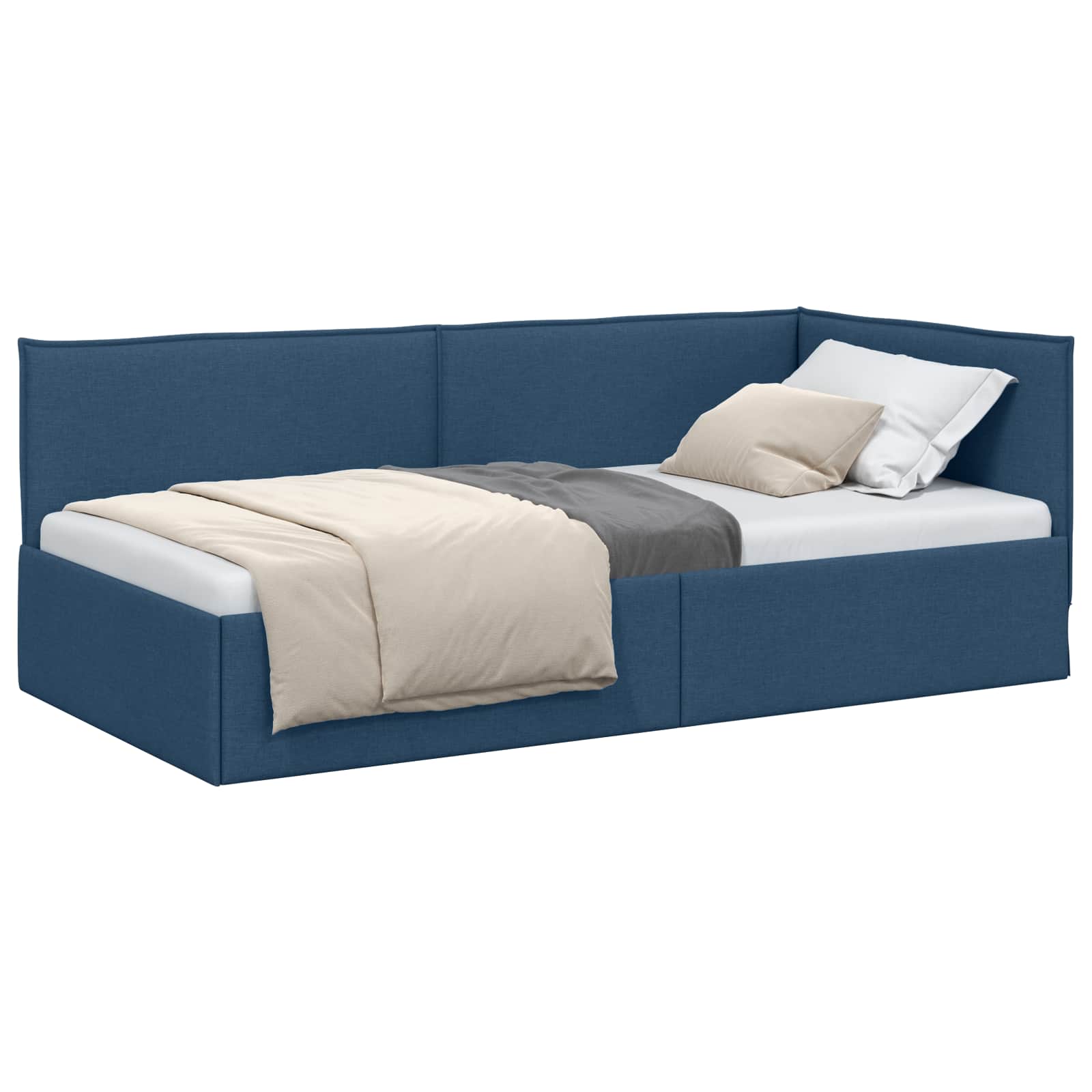 Hoekbedframe met hoofdeinde Blauw 80 x 200 cm Stof is nu te koop bij PeponiXL, paradijselijk wonen!