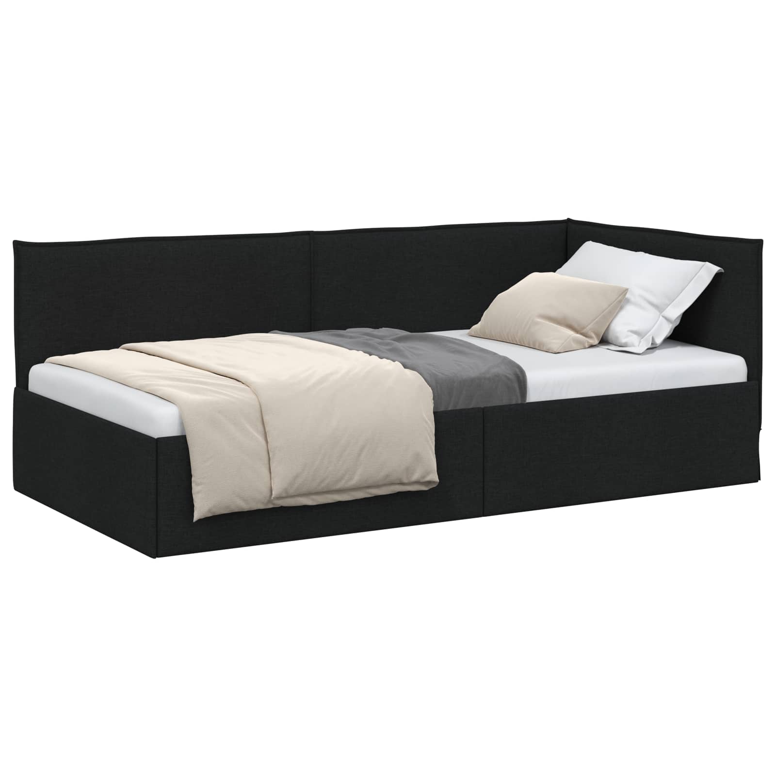 Hoekbedframe met hoofdeinde Zwart 90 x 190 cm Stof is nu te koop bij PeponiXL, paradijselijk wonen!