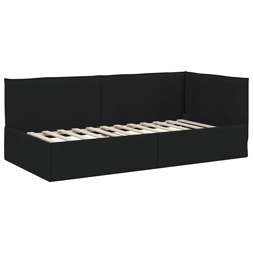 Hoekbedframe met hoofdeinde Zwart 90 x 190 cm Stof is nu te koop bij PeponiXL, paradijselijk wonen!