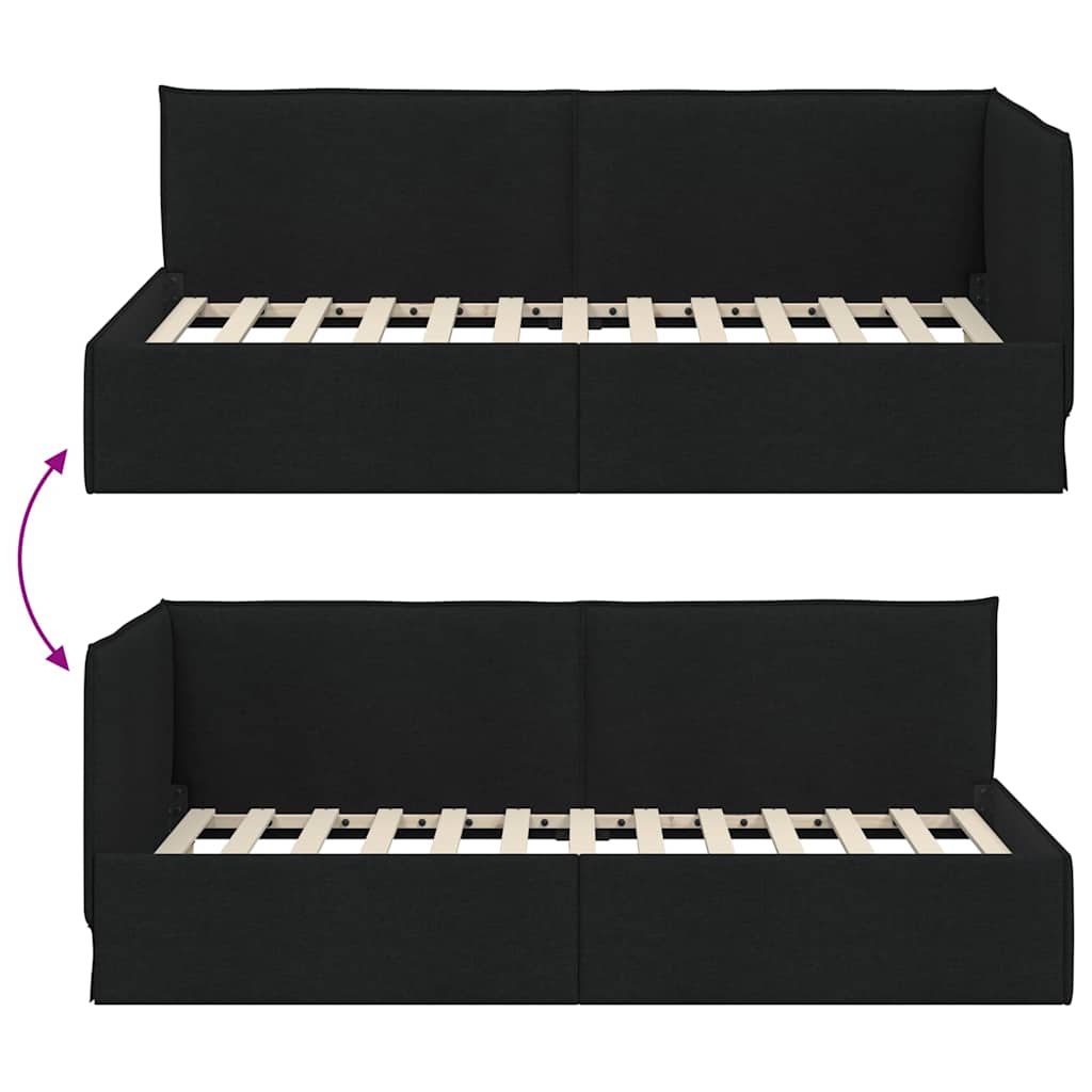 Hoekbedframe met hoofdeinde Zwart 90 x 190 cm Stof is nu te koop bij PeponiXL, paradijselijk wonen!