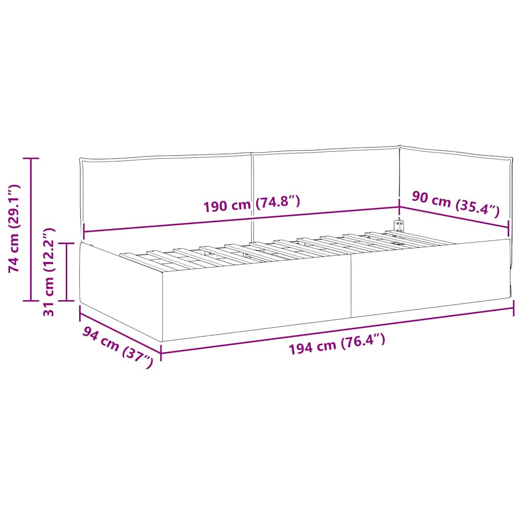 Hoekbedframe met hoofdeinde Wijnrood 90 x 190 cm Stof is nu te koop bij PeponiXL, paradijselijk wonen!