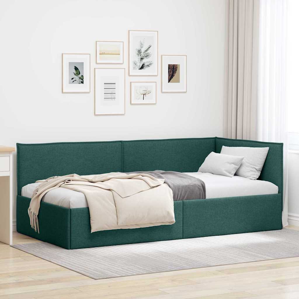Hoekbedframe met hoofdeinde Donkergroen 90 x 190 cm Stof is nu te koop bij PeponiXL, paradijselijk wonen!