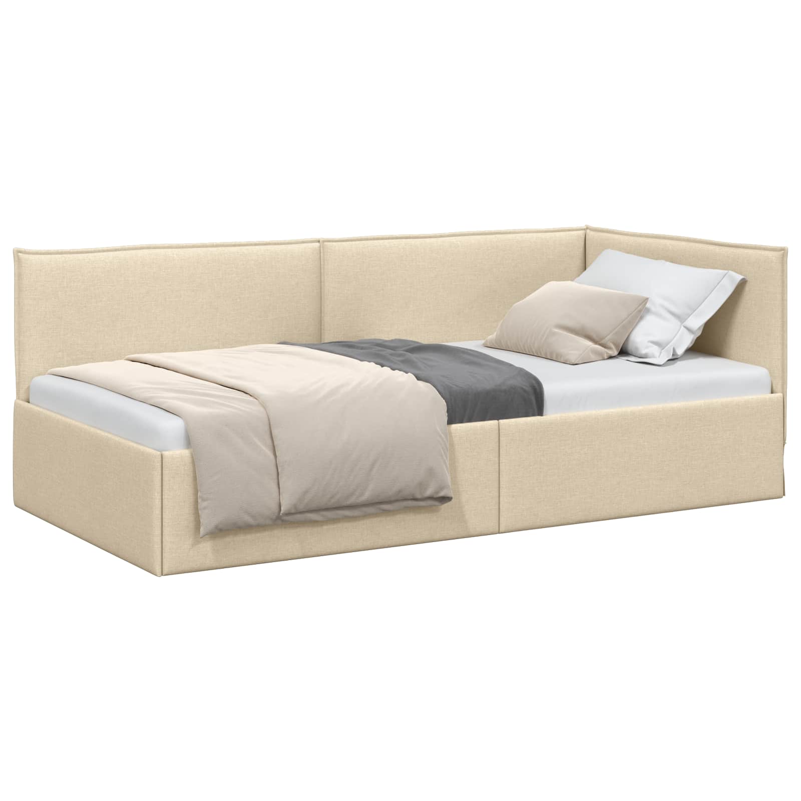 Hoekbedframe met hoofdeinde Crème 90 x 190 cm Stof is nu te koop bij PeponiXL, paradijselijk wonen!