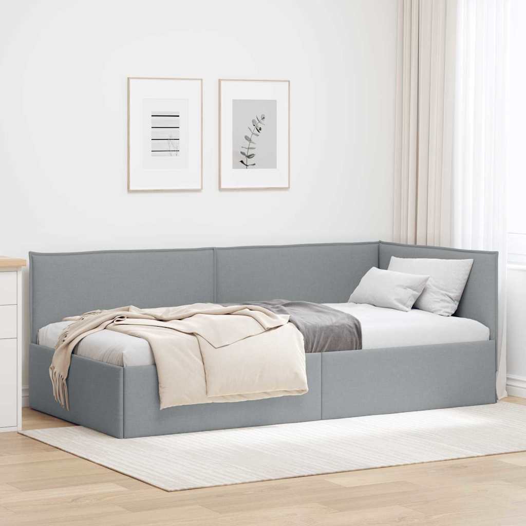 Hoekbedframe met hoofdeinde Lichtgrijs 90 x 200 cm Stof is nu te koop bij PeponiXL, paradijselijk wonen!