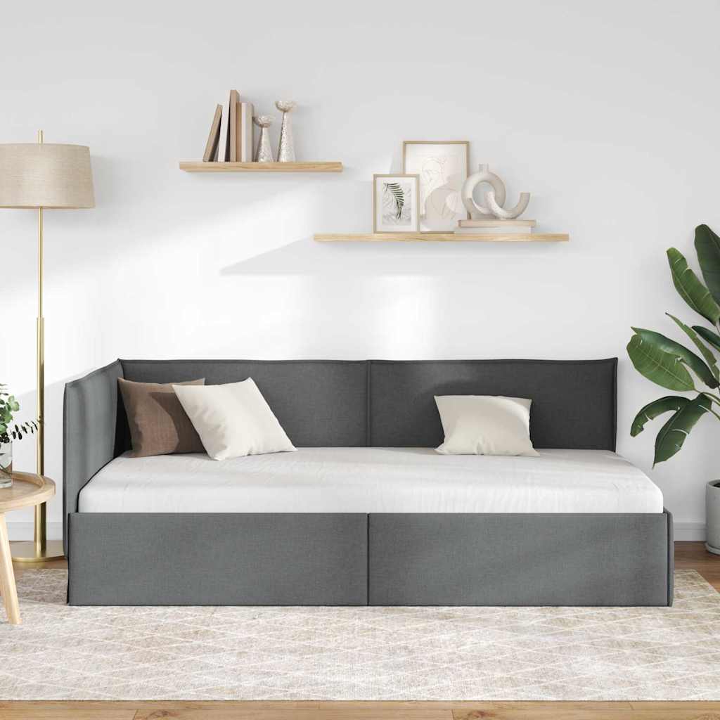 Hoekbedframe met hoofdeinde Donkergrijs 90 x 200 cm Stof