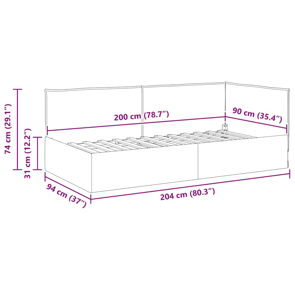 Hoekbedframe met hoofdeinde Zwart 90 x 200 cm Stof is nu te koop bij PeponiXL, paradijselijk wonen!