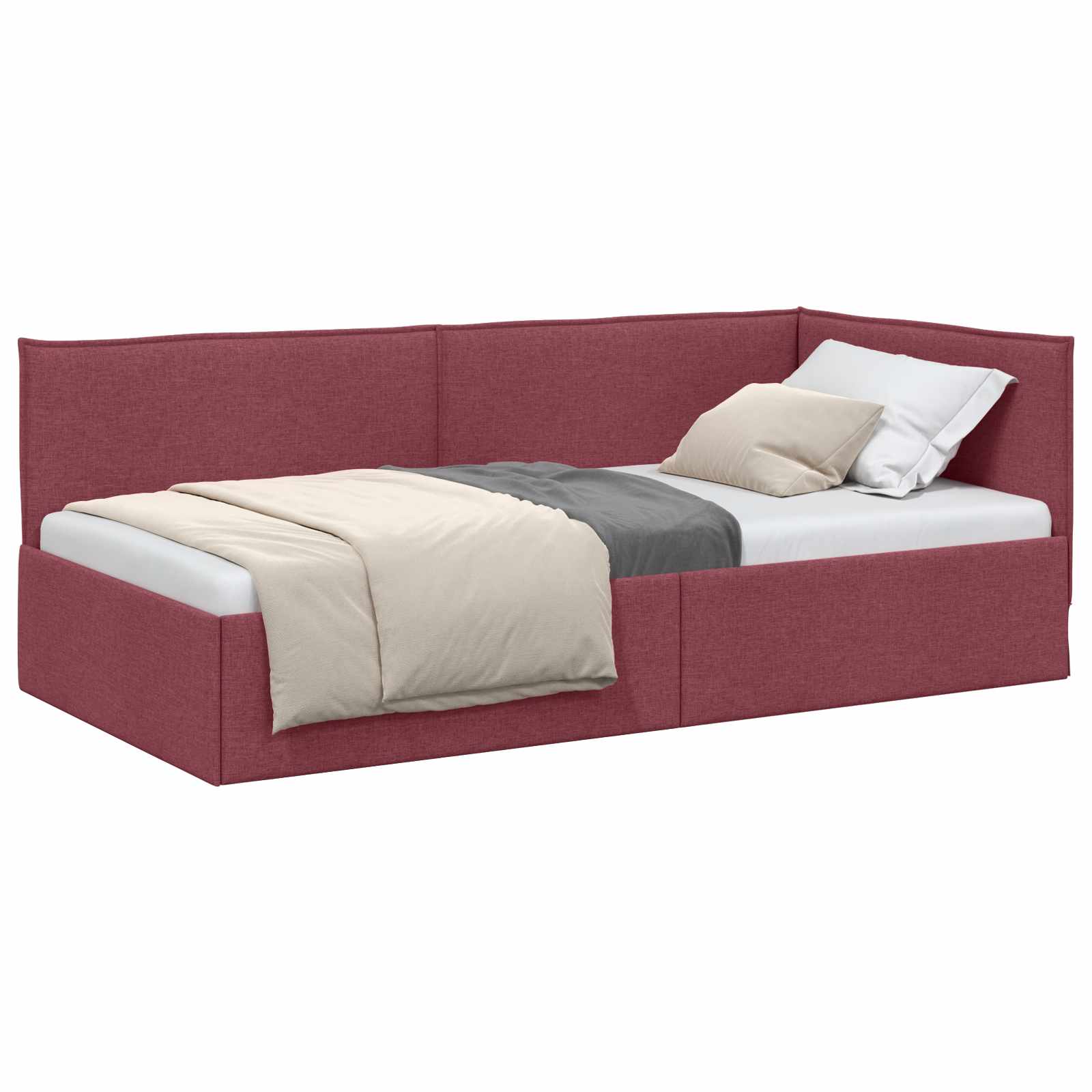 Hoekbedframe met hoofdeinde Wijnrood 90 x 200 cm Stof is nu te koop bij PeponiXL, paradijselijk wonen!